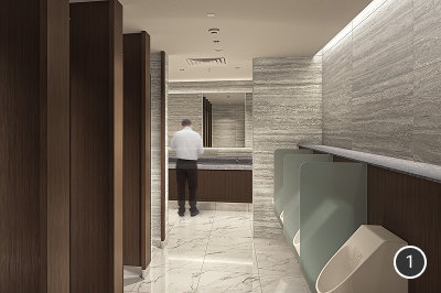 Rendering of the completed Men's restroom